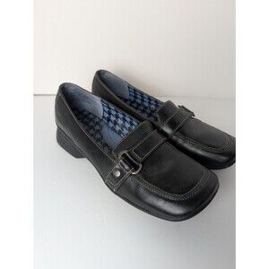 Clarks Indigo Women's Shors Slip On Loafers Size 9 Black Leather Square Toe